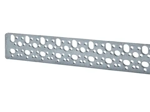 Metallene Montageschiene mit einer Reihe von Löchern zur Befestigung, hergestellt von Fränkische. Ideal für verschiedene Bau- und Montageanwendungen.